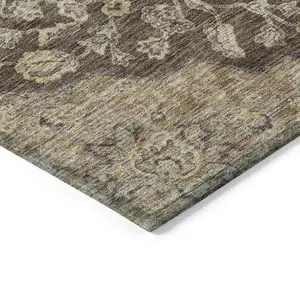 Photo of Chocolate Beige And Gray Oriental Washable Indoor Outdoor Area Rug