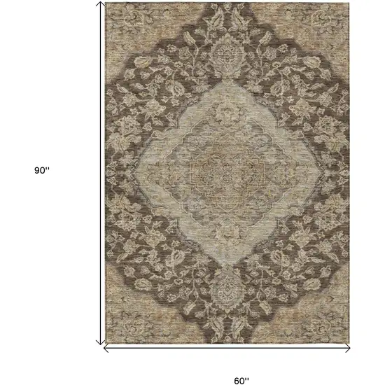 Chocolate Beige And Gray Oriental Washable Indoor Outdoor Area Rug Photo 7