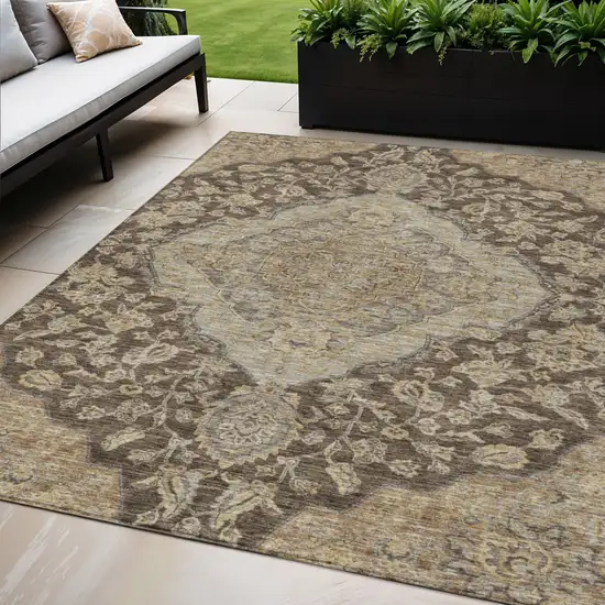 Chocolate Beige And Gray Oriental Washable Indoor Outdoor Area Rug Photo 1