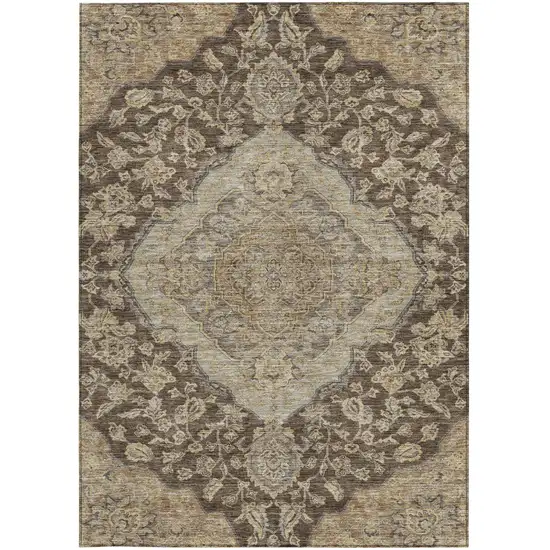 Chocolate Beige And Gray Oriental Washable Indoor Outdoor Area Rug Photo 6