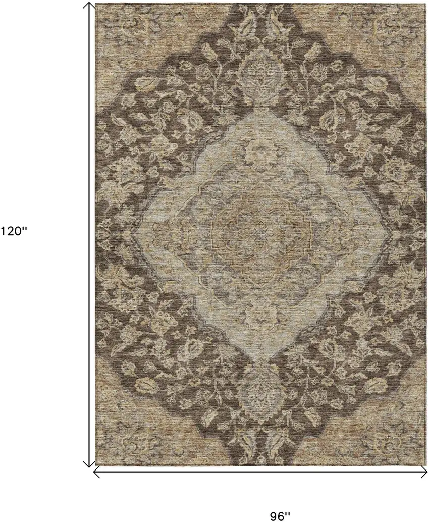 Chocolate Beige And Gray Oriental Washable Indoor Outdoor Area Rug Photo 7