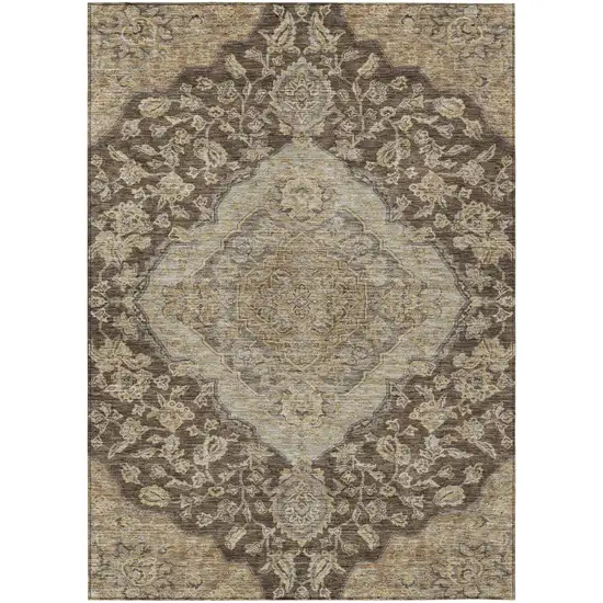 Chocolate Beige And Gray Oriental Washable Indoor Outdoor Area Rug Photo 2