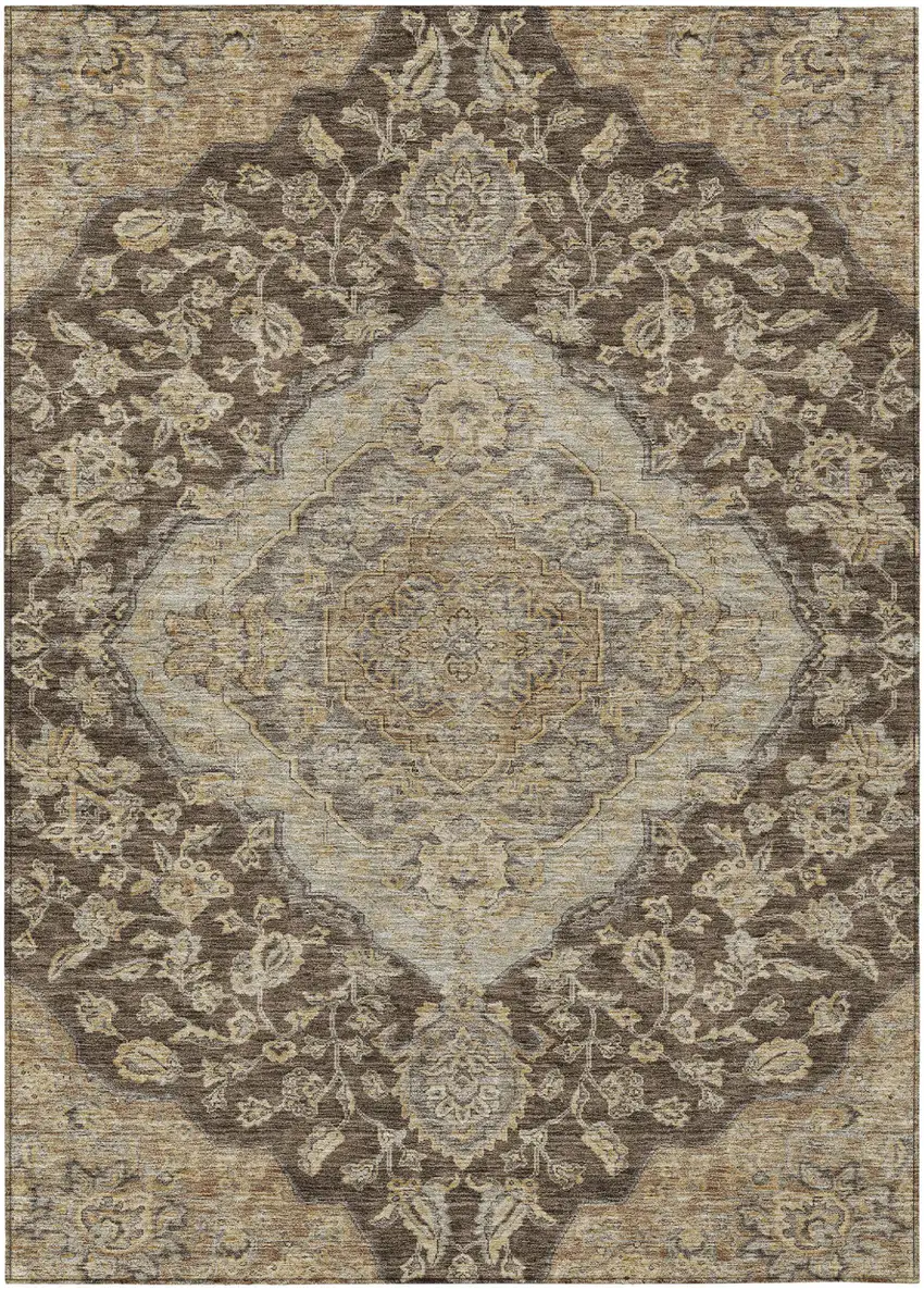 Chocolate Beige And Gray Oriental Washable Indoor Outdoor Area Rug Photo 2