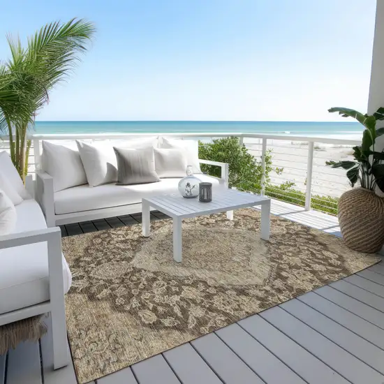 Chocolate Beige And Gray Oriental Washable Indoor Outdoor Area Rug Photo 7