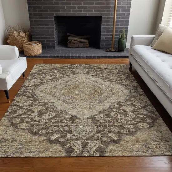 Chocolate Beige And Gray Oriental Washable Indoor Outdoor Area Rug Photo 9