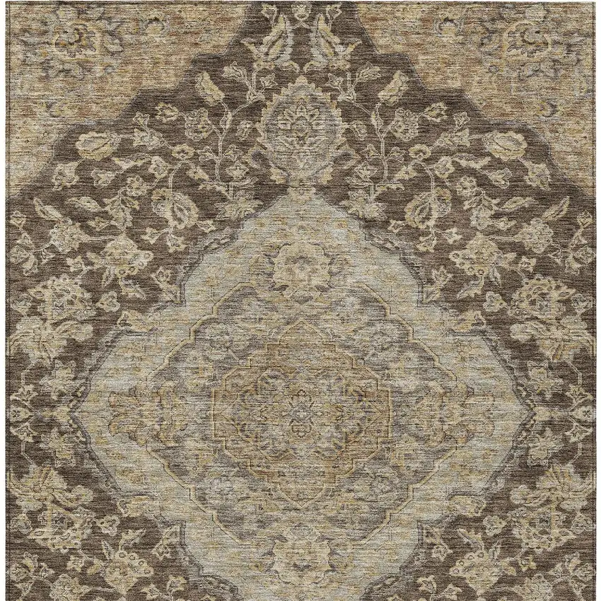 Chocolate Beige And Gray Oriental Washable Indoor Outdoor Area Rug Photo 5