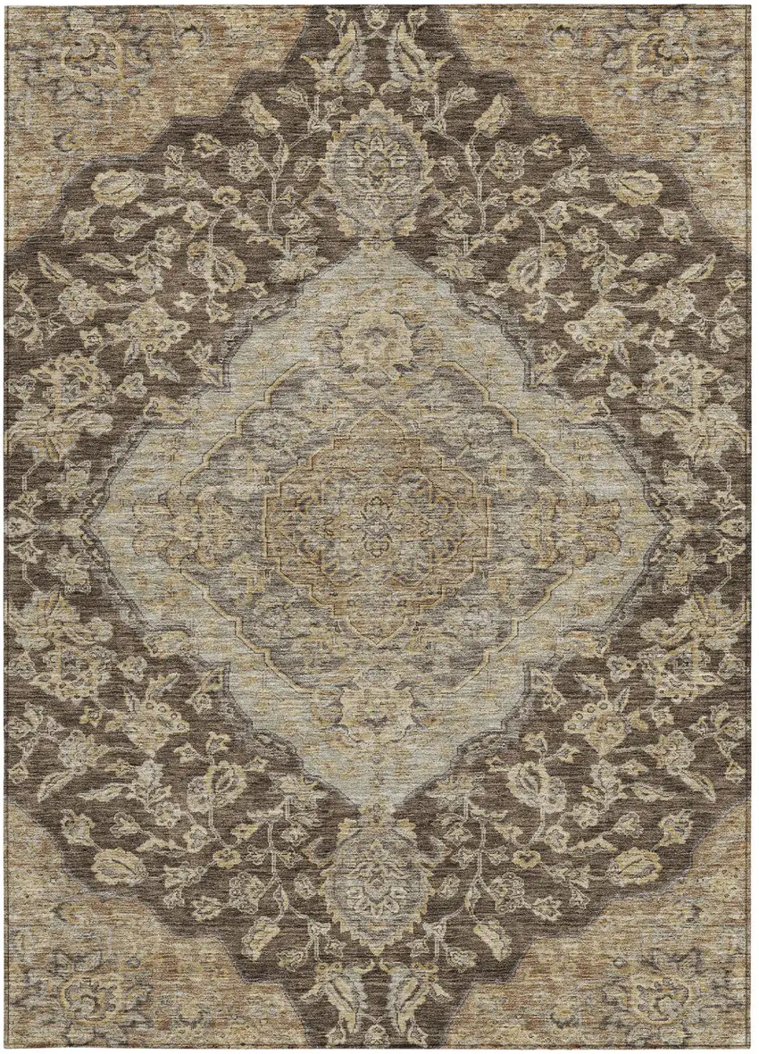 Chocolate Beige And Gray Oriental Washable Indoor Outdoor Area Rug Photo 6