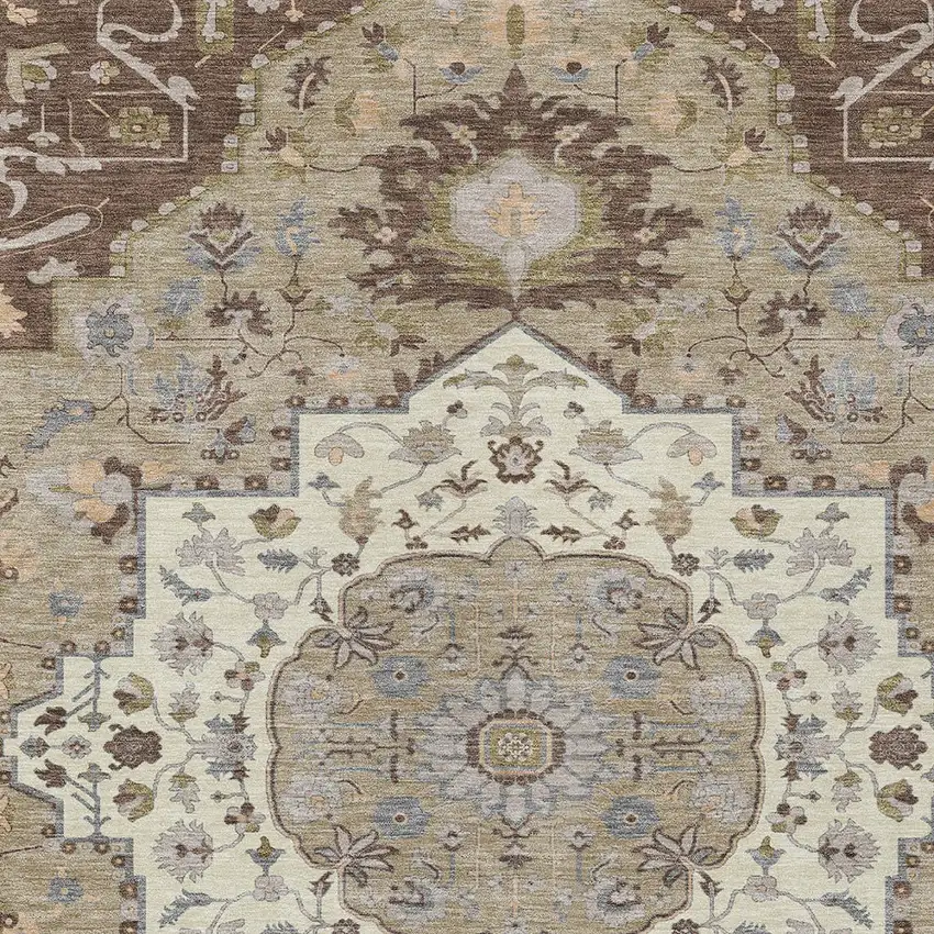 Chocolate Beige And Gray Oriental Washable Indoor Outdoor Area Rug Photo 6