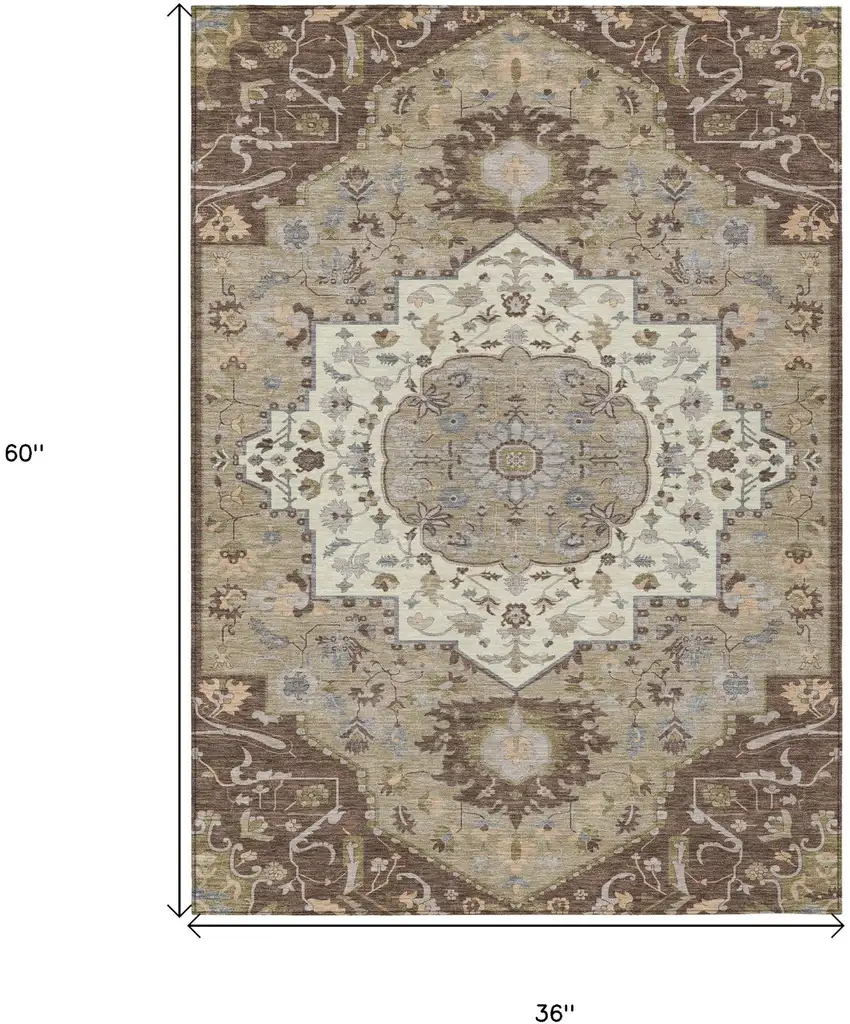 Chocolate Beige And Gray Oriental Washable Indoor Outdoor Area Rug Photo 3
