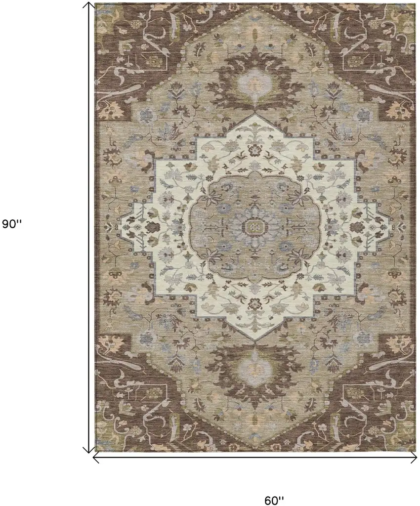 Chocolate Beige And Gray Oriental Washable Indoor Outdoor Area Rug Photo 3