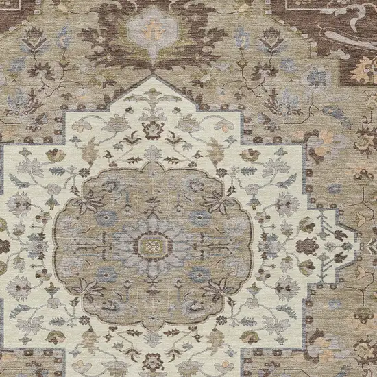 Chocolate Beige And Gray Oriental Washable Indoor Outdoor Area Rug Photo 6
