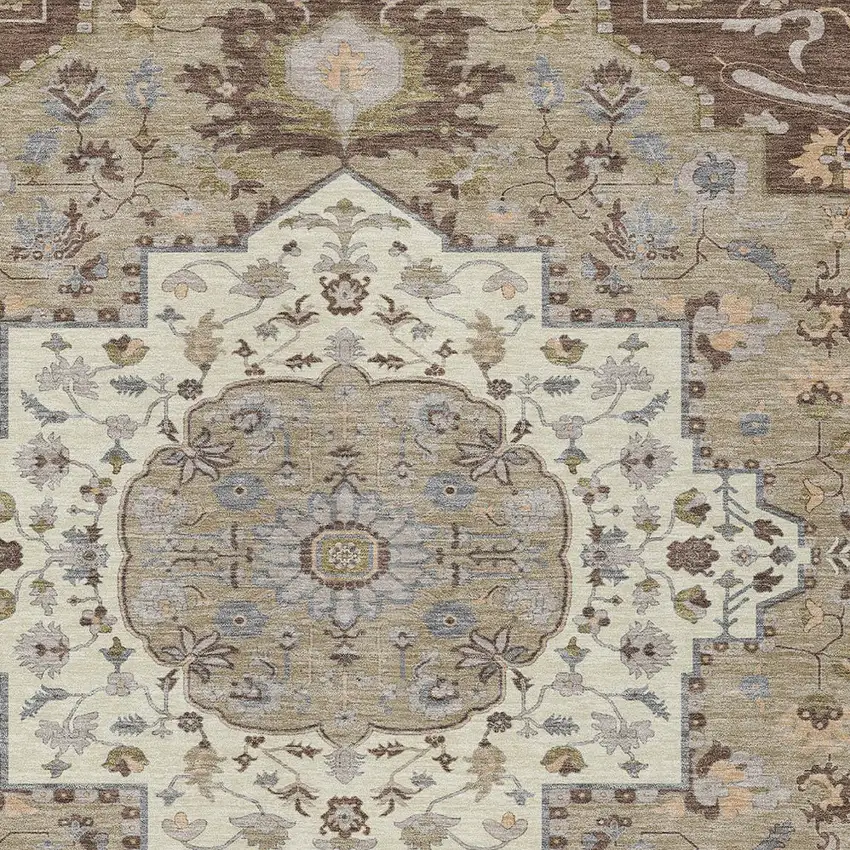 Chocolate Beige And Gray Oriental Washable Indoor Outdoor Area Rug Photo 6