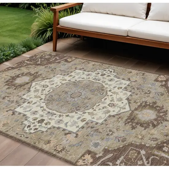 Chocolate Beige And Gray Oriental Washable Indoor Outdoor Area Rug Photo 1