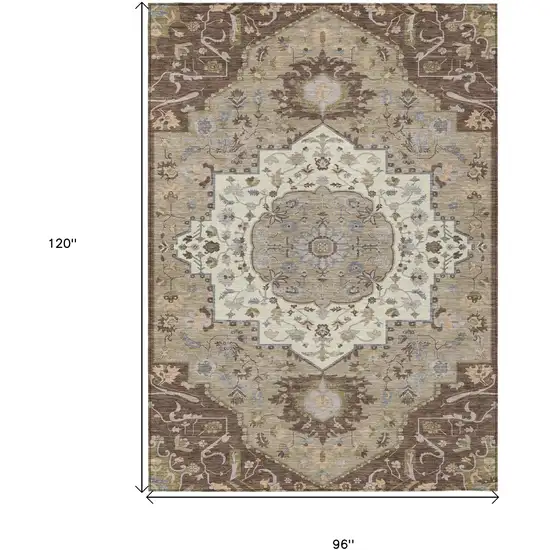 Chocolate Beige And Gray Oriental Washable Indoor Outdoor Area Rug Photo 3