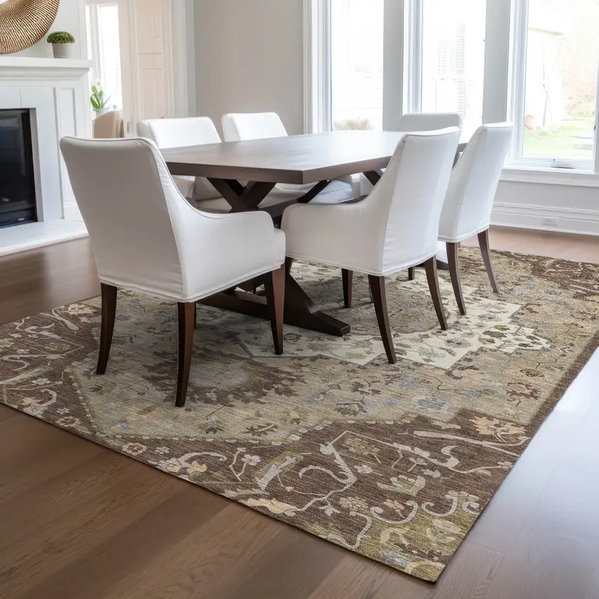 Chocolate Beige And Gray Oriental Washable Indoor Outdoor Area Rug Photo 9