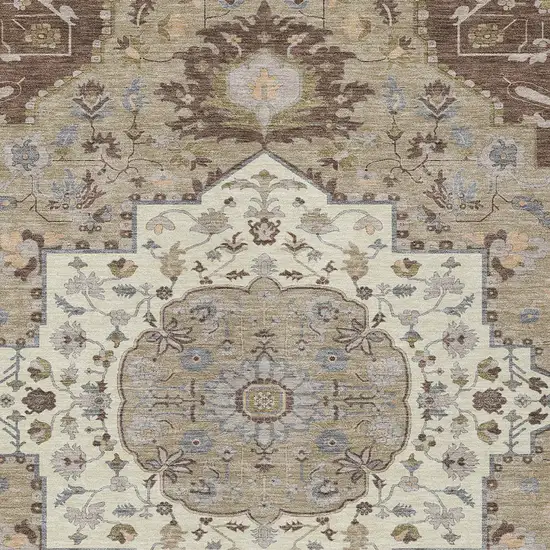 Chocolate Beige And Gray Oriental Washable Indoor Outdoor Area Rug Photo 6
