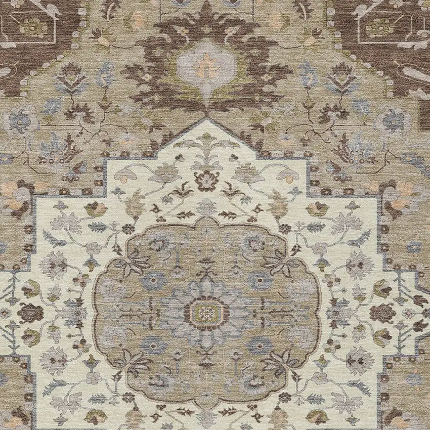 Chocolate Beige And Gray Oriental Washable Indoor Outdoor Area Rug Photo 6