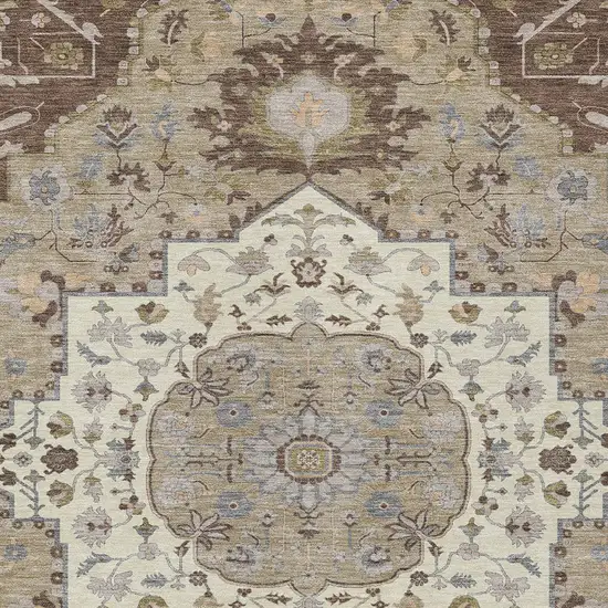 Chocolate Beige And Gray Oriental Washable Indoor Outdoor Area Rug Photo 6