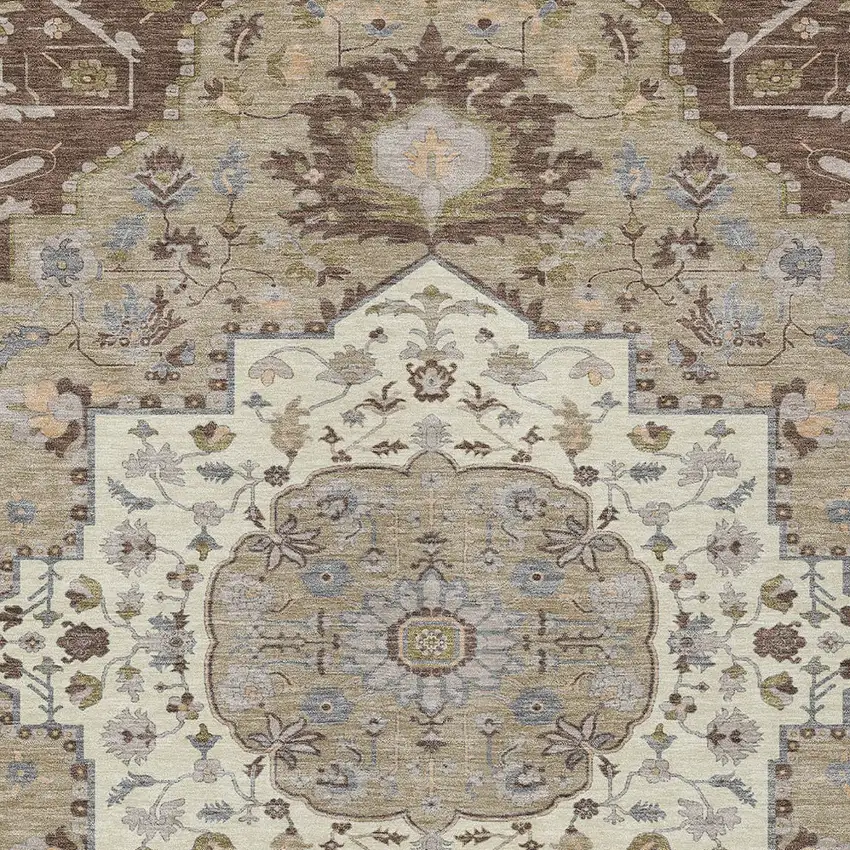 Chocolate Beige And Gray Oriental Washable Indoor Outdoor Area Rug Photo 6