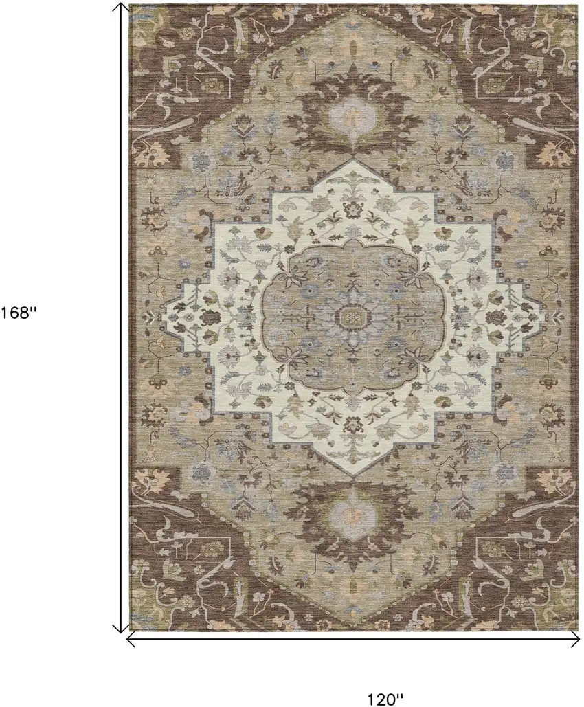 Chocolate Beige And Gray Oriental Washable Indoor Outdoor Area Rug Photo 3