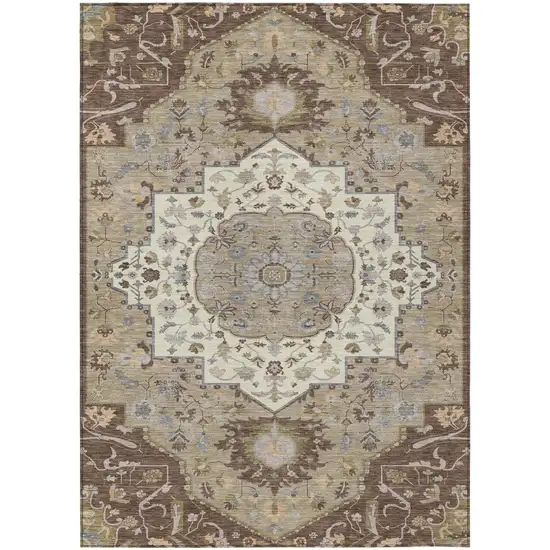 Chocolate Beige And Gray Oriental Washable Indoor Outdoor Area Rug Photo 2