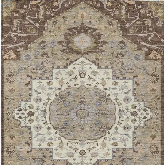 Chocolate Beige And Gray Oriental Washable Indoor Outdoor Area Rug Photo 7