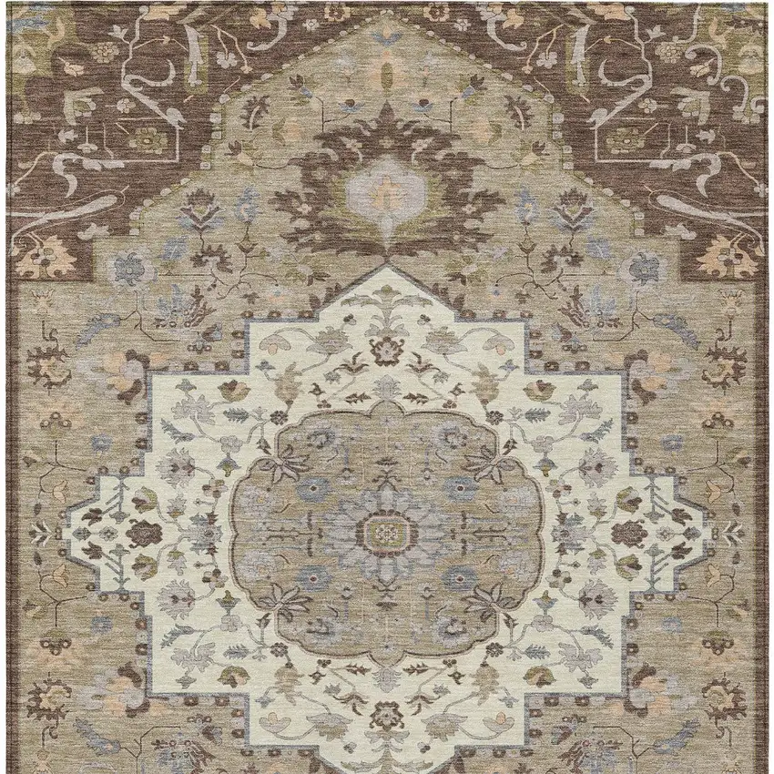 Chocolate Beige And Gray Oriental Washable Indoor Outdoor Area Rug Photo 7
