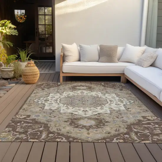 Chocolate Beige And Gray Oriental Washable Indoor Outdoor Area Rug Photo 8