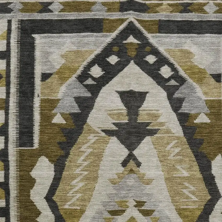 Chocolate Beige And Gray Tribal Washable Indoor Outdoor Area Rug Photo 4