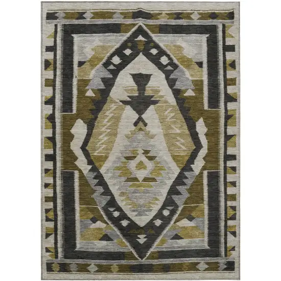 Chocolate Beige And Gray Tribal Washable Indoor Outdoor Area Rug Photo 1