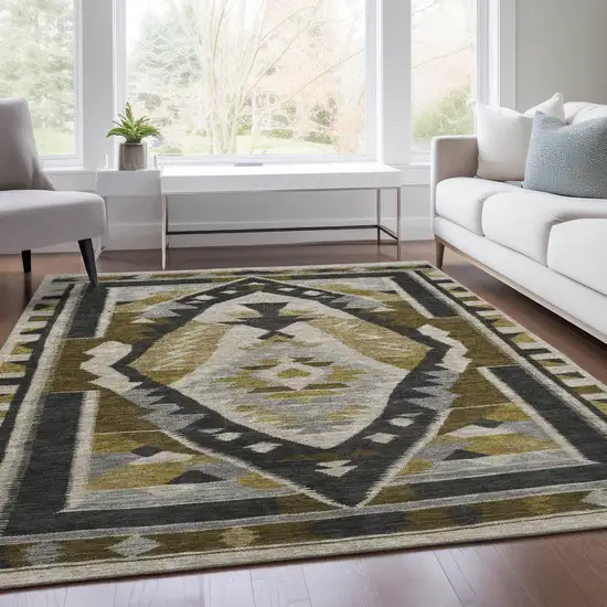 Chocolate Beige And Gray Tribal Washable Indoor Outdoor Area Rug Photo 7