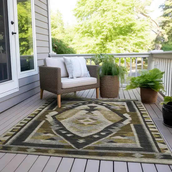 Chocolate Beige And Gray Tribal Washable Indoor Outdoor Area Rug Photo 8