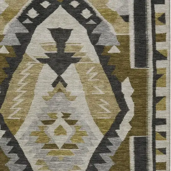 Chocolate Beige And Gray Tribal Washable Indoor Outdoor Area Rug Photo 4