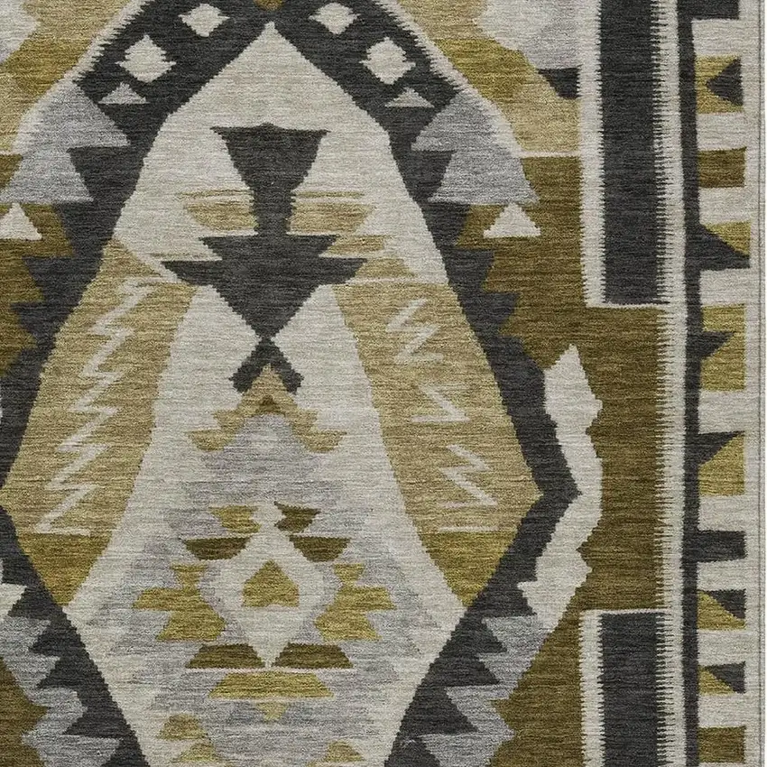 Chocolate Beige And Gray Tribal Washable Indoor Outdoor Area Rug Photo 4