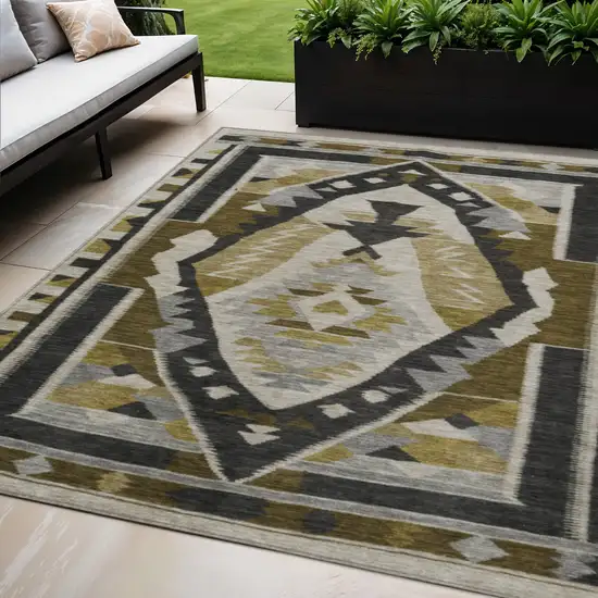 Chocolate Beige And Gray Tribal Washable Indoor Outdoor Area Rug Photo 2