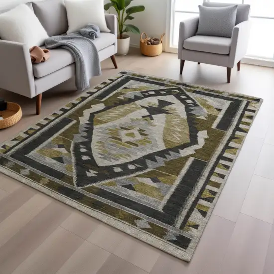 Chocolate Beige And Gray Tribal Washable Indoor Outdoor Area Rug Photo 6