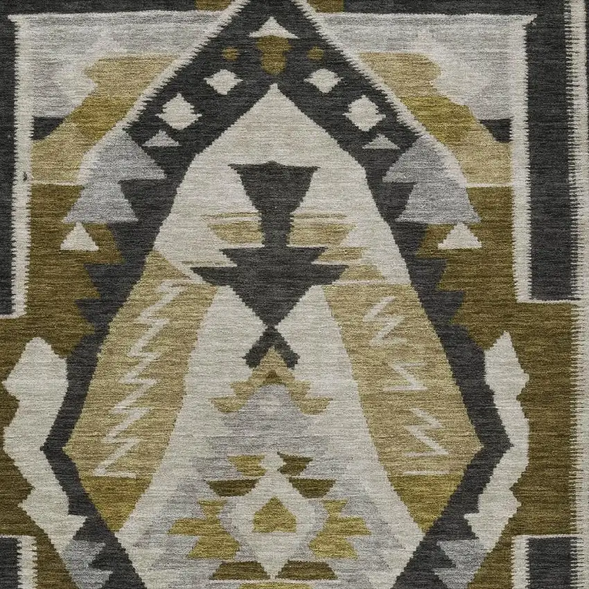 Chocolate Beige And Gray Tribal Washable Indoor Outdoor Area Rug Photo 3