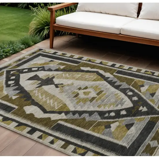 Chocolate Beige And Gray Tribal Washable Indoor Outdoor Area Rug Photo 2