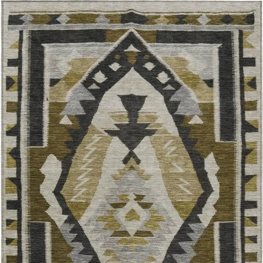 Chocolate Beige And Gray Tribal Washable Indoor Outdoor Area Rug Photo 4
