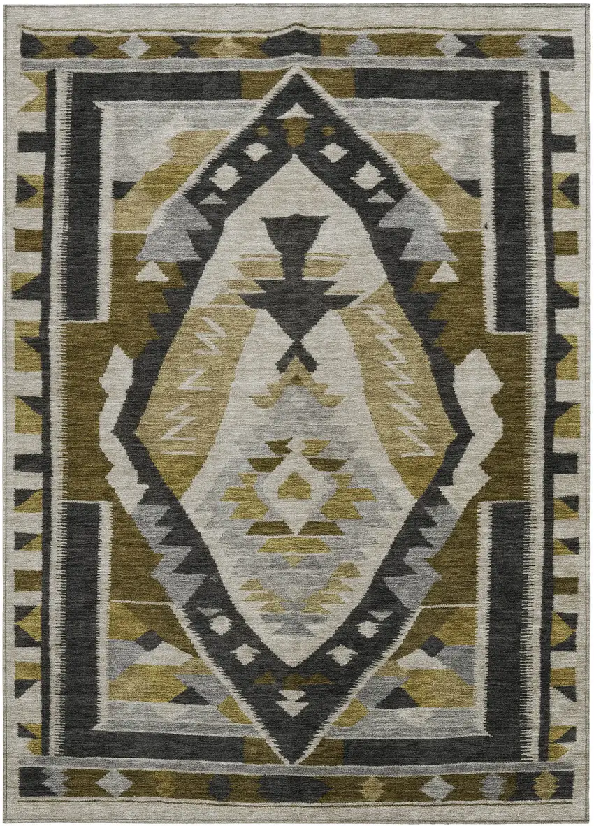 Chocolate Beige And Gray Tribal Washable Indoor Outdoor Area Rug Photo 3
