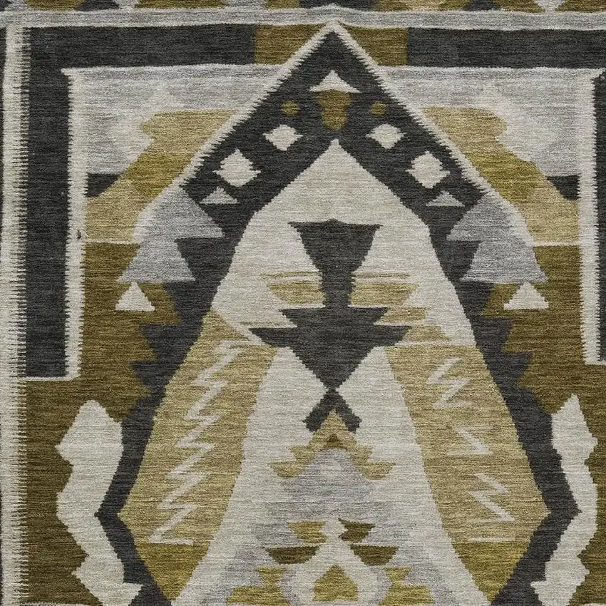Chocolate Beige And Gray Tribal Washable Indoor Outdoor Area Rug Photo 4
