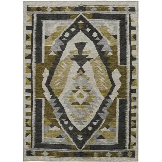 Chocolate Beige And Gray Tribal Washable Indoor Outdoor Area Rug Photo 3