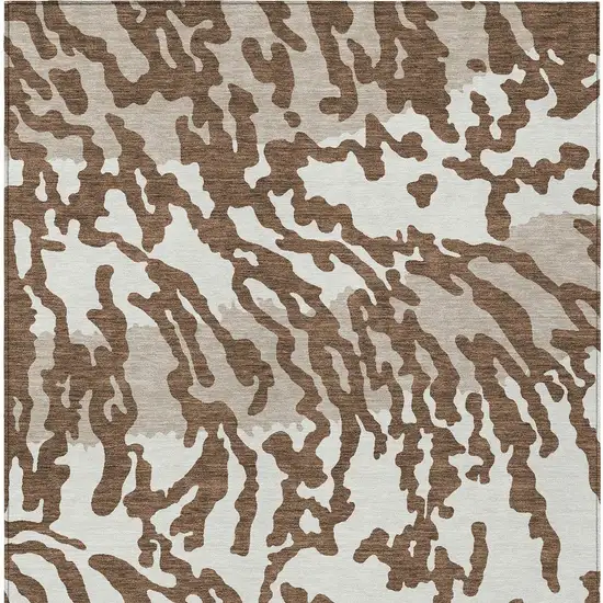Chocolate Beige And Ivory Animal Print Washable Indoor Outdoor Area Rug Photo 6