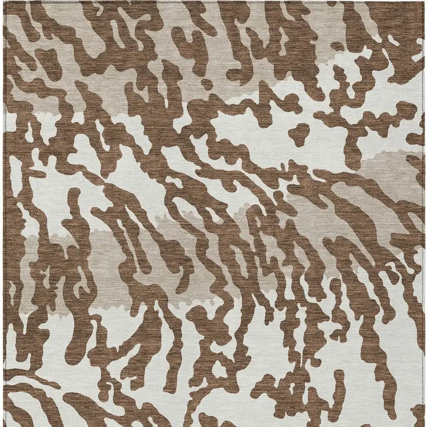 Chocolate Beige And Ivory Animal Print Washable Indoor Outdoor Area Rug Photo 6