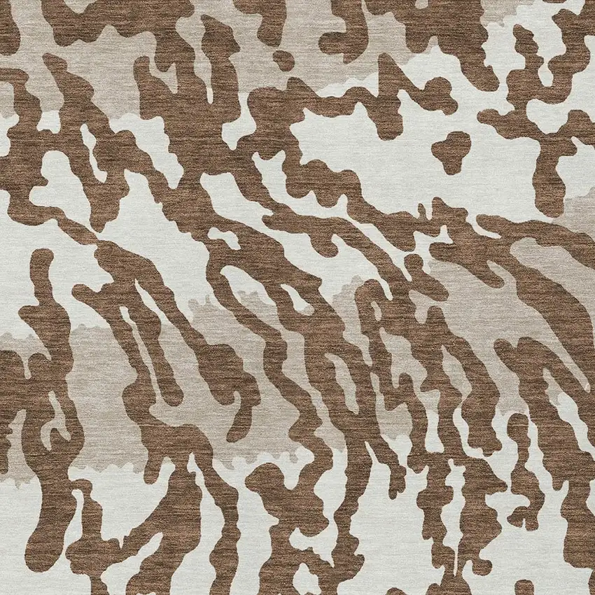 Chocolate Beige And Ivory Animal Print Washable Indoor Outdoor Area Rug Photo 6