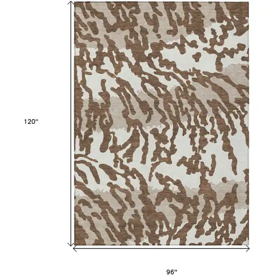 Chocolate Beige And Ivory Animal Print Washable Indoor Outdoor Area Rug Photo 3