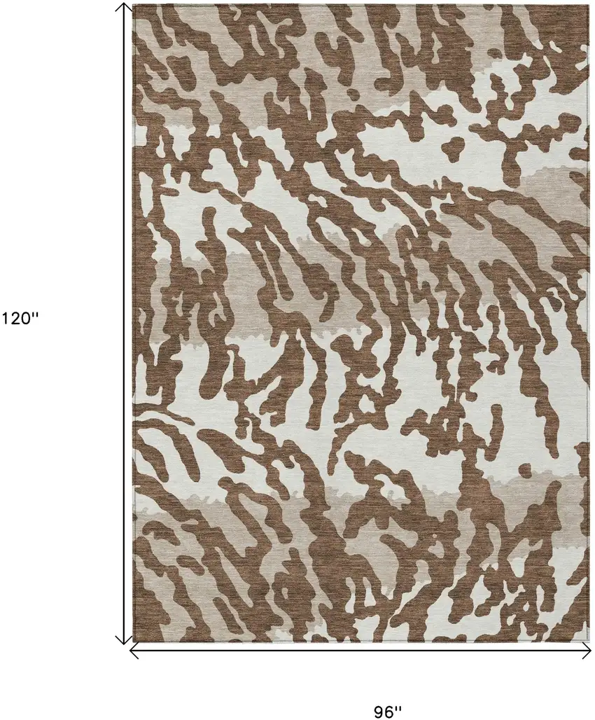 Chocolate Beige And Ivory Animal Print Washable Indoor Outdoor Area Rug Photo 3