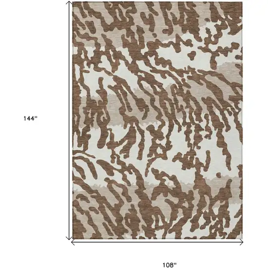 Chocolate Beige And Ivory Animal Print Washable Indoor Outdoor Area Rug Photo 3