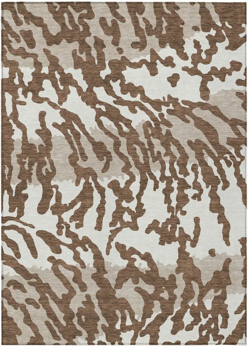 Chocolate Beige And Ivory Animal Print Washable Indoor Outdoor Area Rug Photo 2
