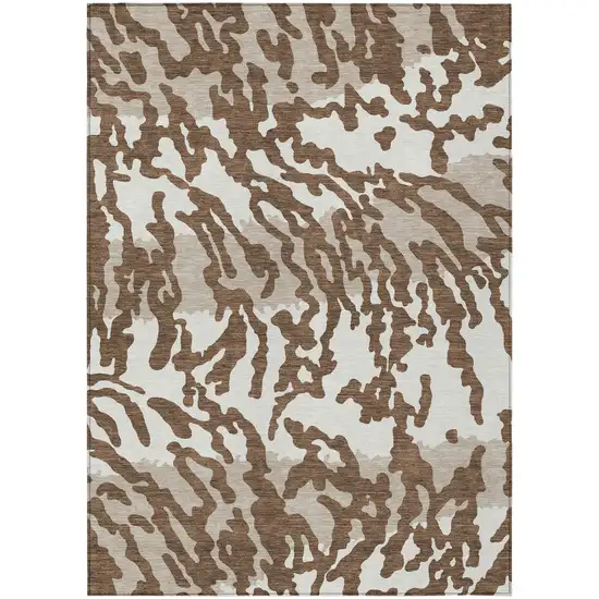 Chocolate Beige And Ivory Animal Print Washable Indoor Outdoor Area Rug Photo 2
